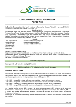 Conseil Communautaire Du 4 Novembre Pont -De-Vaux