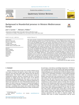 Background to Neanderthal Presence in Western Mediterranean Europe