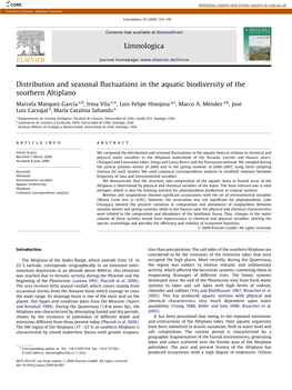 Distribution and Seasonal Fluctuations in the Aquatic Biodiversity of The