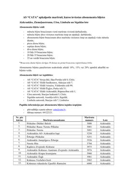 AS “CATA” Apkalpotie Maršruti, Kuros Ieviestas Abonementa Biļetes