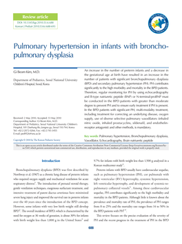 Pulmonary Hypertension in Infants with Broncho-Pulmonary Dysplasia