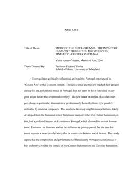Music of the New Lusitania: the Impact of Humanist Thought on Polyphony in Sixteenth-Century Portugal