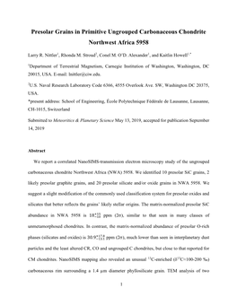 Presolar Grains in Primitive Ungrouped Carbonaceous Chondrite Northwest Africa 5958