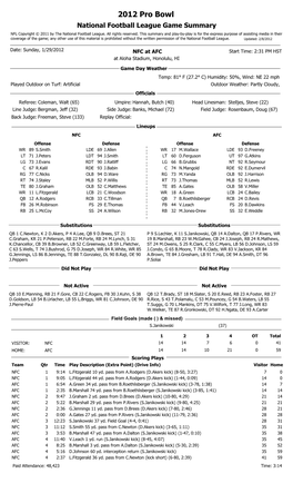 2012 Pro Bowl National Football League Game Summary NFL Copyright © 2011 by the National Football League