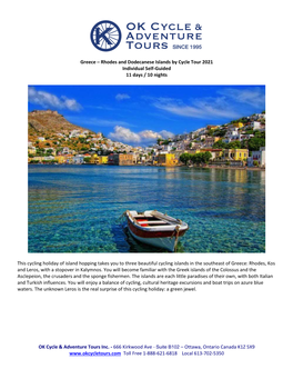 Greece – Rhodes and Dodecanese Islands by Cycle Tour 2021 Individual Self-Guided 11 Days / 10 Nights