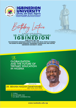 Birthday Lecture in Honour of His Excellency, SIR, CHIEF, DR