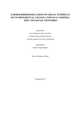 Farmer-Herder Relations in Ghana: Interplay of Environmental Change, Conflict, Coopera- Tion and Social Networks