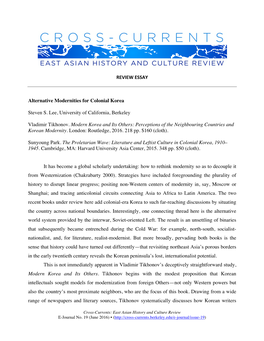 REVIEW ESSAY Alternative Modernities for Colonial Korea