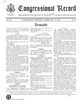 Congressional Record United States Th of America PROCEEDINGS and DEBATES of the 111 CONGRESS, SECOND SESSION