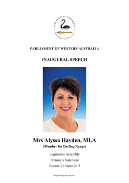Mrs Alyssa Hayden, MLA (Member for Darling Range)