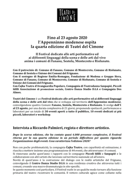 Fino Al 23 Agosto 2020 L'appenninno Modenese Ospita La Quarta Edizione