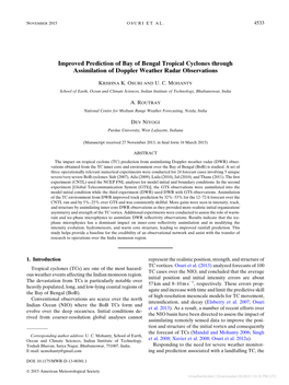 Improved Prediction of Bay of Bengal Tropical Cyclones Through Assimilation of Doppler Weather Radar Observations