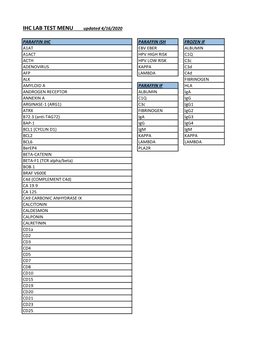 IHC LAB TEST MENU Updated 4/16/2020