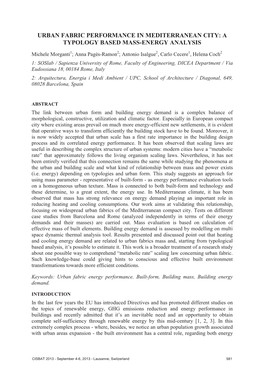 Urban Fabric Performance in Mediterranean City: a Typology Based Mass-Energy Analysis