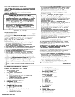 TRULICITY (Dulaglutide) Injection, for Subcutaneous Use Hypersensitivity Reaction to TRULICITY Or Any of the Product Initial U.S