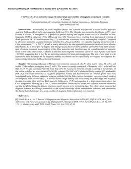 The Morasko Iron Meteorite: Magnetic Mineralogy and Stability of Magnetic Domains in Cohenite