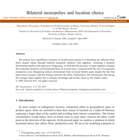 Bilateral Monopolies and Location Choice