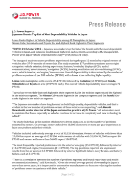 (Page 1 of 2) J.D. Power Reports: Japanese Brands Top List of Most Dependability Vehicles in Japan Lexus Ranks Highest in Vehicl