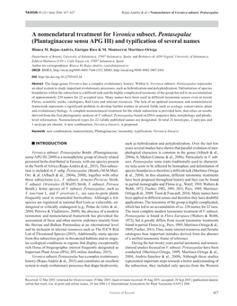 A Nomenclatural Treatment for Veronica Subsect