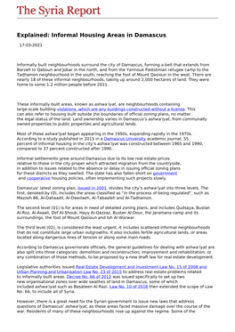Informal Housing Areas in Damascus