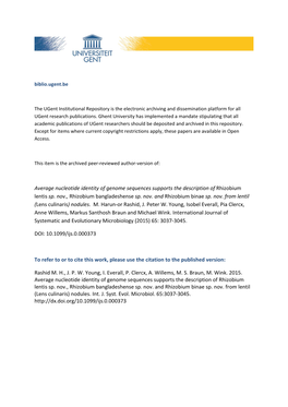 Average Nucleotide Identity of Genome Sequences Supports the Description of Rhizobium Lentis Sp