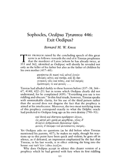 Sophocles, Oedipus Tyrannos 446: Exit Oedipus?