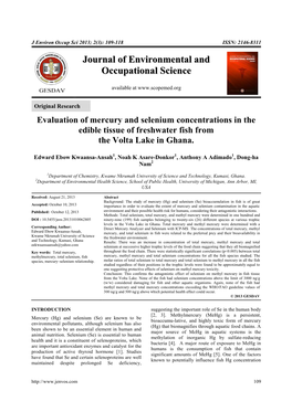 Evaluation of Mercury and Selenium Concentrations in the Edible Tissue of Freshwater Fish from the Volta Lake in Ghana