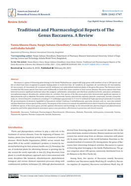 Traditional and Pharmacological Reports of the Genus Baccaurea. a Review
