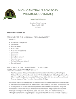 Michigan Trails Advisory Workgroup (Mtac)