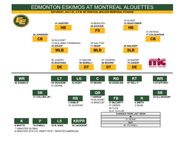 Edmonton Eskimos at Montreal Alouettes Saturday, July 20, 2 P.M