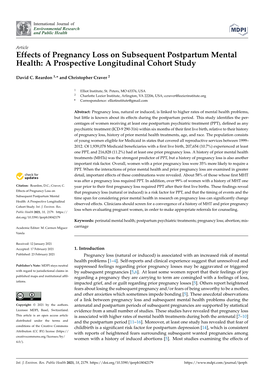 Effects of Pregnancy Loss on Subsequent Postpartum Mental Health: a Prospective Longitudinal Cohort Study