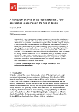 “Open Paradigm”. Four Approaches to Openness in the Field of Design