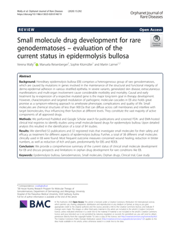 Evaluation of the Current Status in Epidermolysis Bullosa Verena Wally1* , Manuela Reisenberger2, Sophie Kitzmüller1 and Martin Laimer1,2