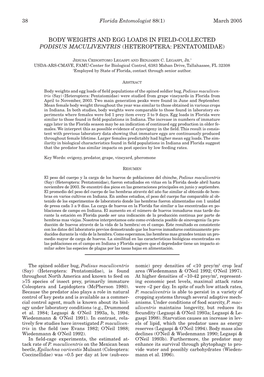 Body Weights and Egg Loads in Field-Collected Podisus Maculiventris (Heteroptera: Pentatomidae)