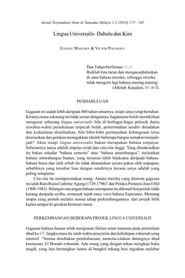 Lingua Universalis:Jurnal Terjemahan Dahulu Dan Alam Kini & Tamadun Melayu 1:2 (2010) 175 - 182 175
