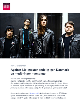 Against Me! Gæster Endelig Igen Danmark Og Medbringer Nye Sange