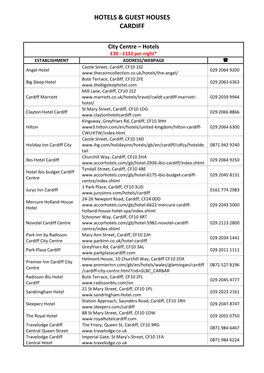 Hotels and Guest Houses Listed Are for Information Purposes Only