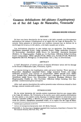 Gusanos Defoliadores Del Plátano (Lepidoptera) En El Sur Del Lago De Maracaibo, Venezuela 1