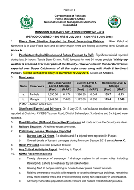 Government of Pakistan Prime Minister's Office National Disaster