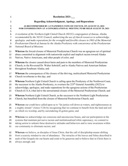 Resolution 2021-___ Regarding Acknowledgment, Apology, and Reparations a Resolution of the Northern Light United Church (NLUC) C