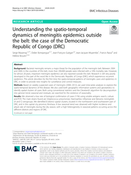 Understanding the Spatio-Temporal Dynamics of Meningitis Epidemics Outside the Belt: the Case of the Democratic Republic of Cong