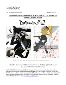 Aniplex of America Announces DURARARA!!×2 the Second Arc Product Release Details