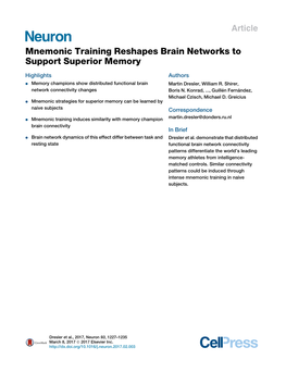 Mnemonic Training Reshapes Brain Networks to Support Superior Memory