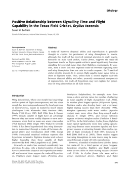 Positive Relationship Between Signalling Time and Flight Capability in the Texas Field Cricket, Gryllus Texensis Susan M