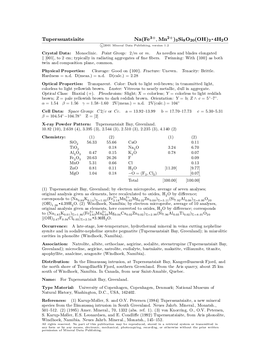 Tuperssuatsiaite Na(Fe3+, Mn 2+)3Si8o20(OH)2² 4H2O