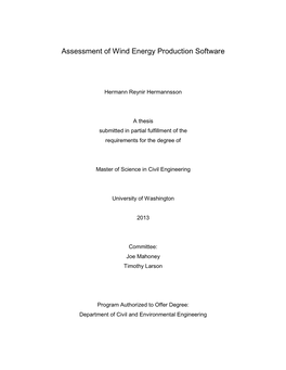 Assessment of Wind Energy Production Software