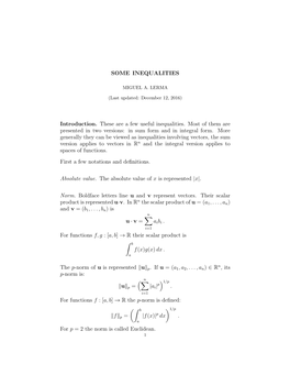 SOME INEQUALITIES Introduction. These Are a Few Useful Inequalities