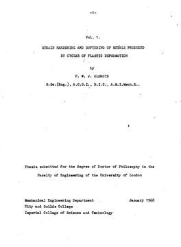 Vol. 1. STRAIN HARDENING and SOFTENING of METALS