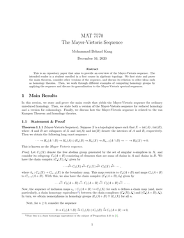 MAT 7570 the Mayer-Vietoris Sequence