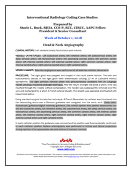 Interventional Radiology Coding Case Studies Prepared by Stacie L. Buck